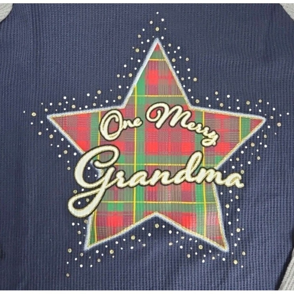 One Merry Grandma Holiday Time Waffle Knit T Shirt Sz 1X -3/4 Length Sleeves NWT